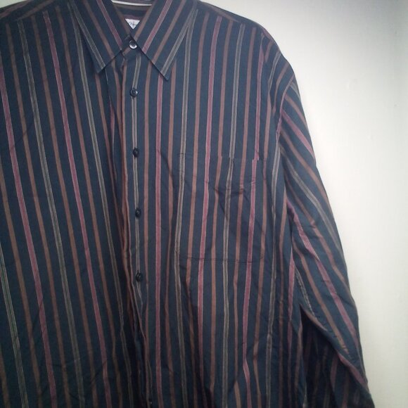 Alan Flusser Shirt L Button Down Long Sleeve Stripe Green Brown - Picture 8 of 14